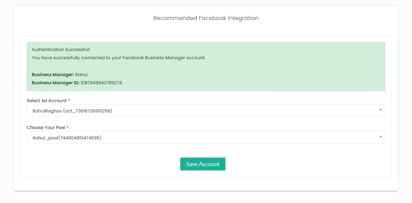 Meta destination setup inside CustomerLabs