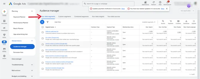 Access Audience Manager in google ads