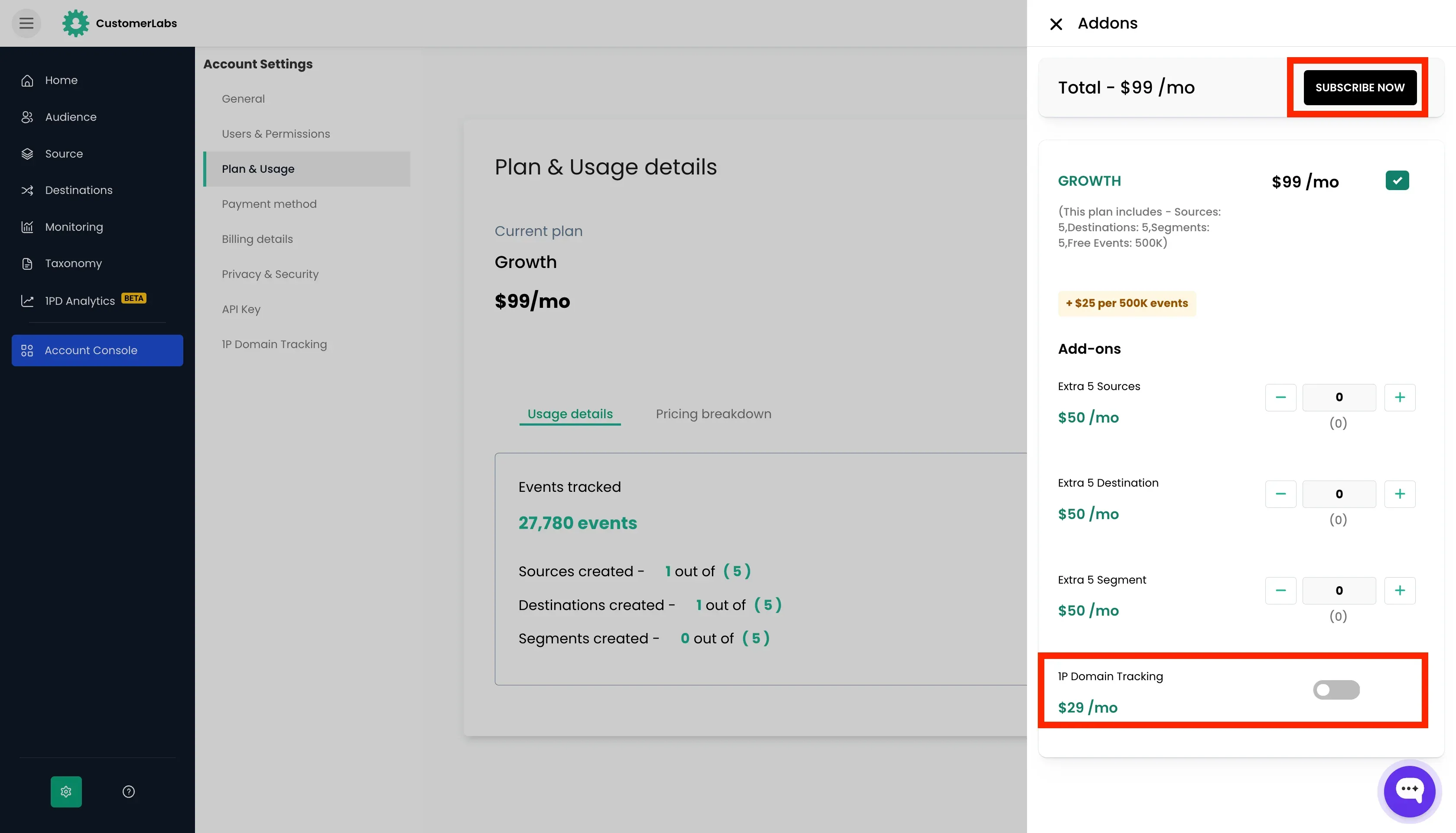Subscribing to 1p domain tracking