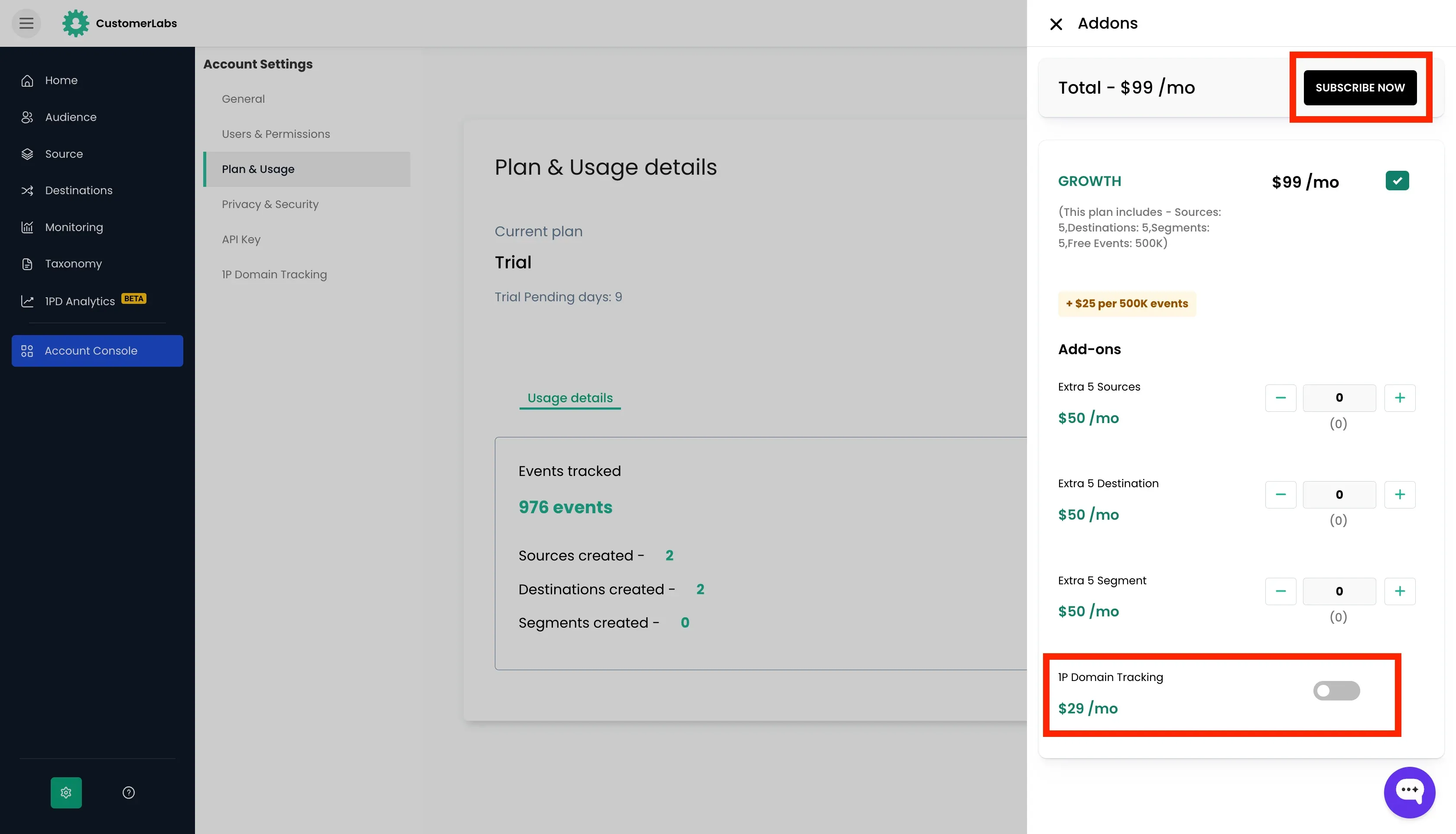 Subscribing to 1p domain tracking