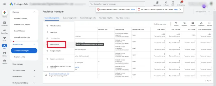 Choose ‘Customer List 