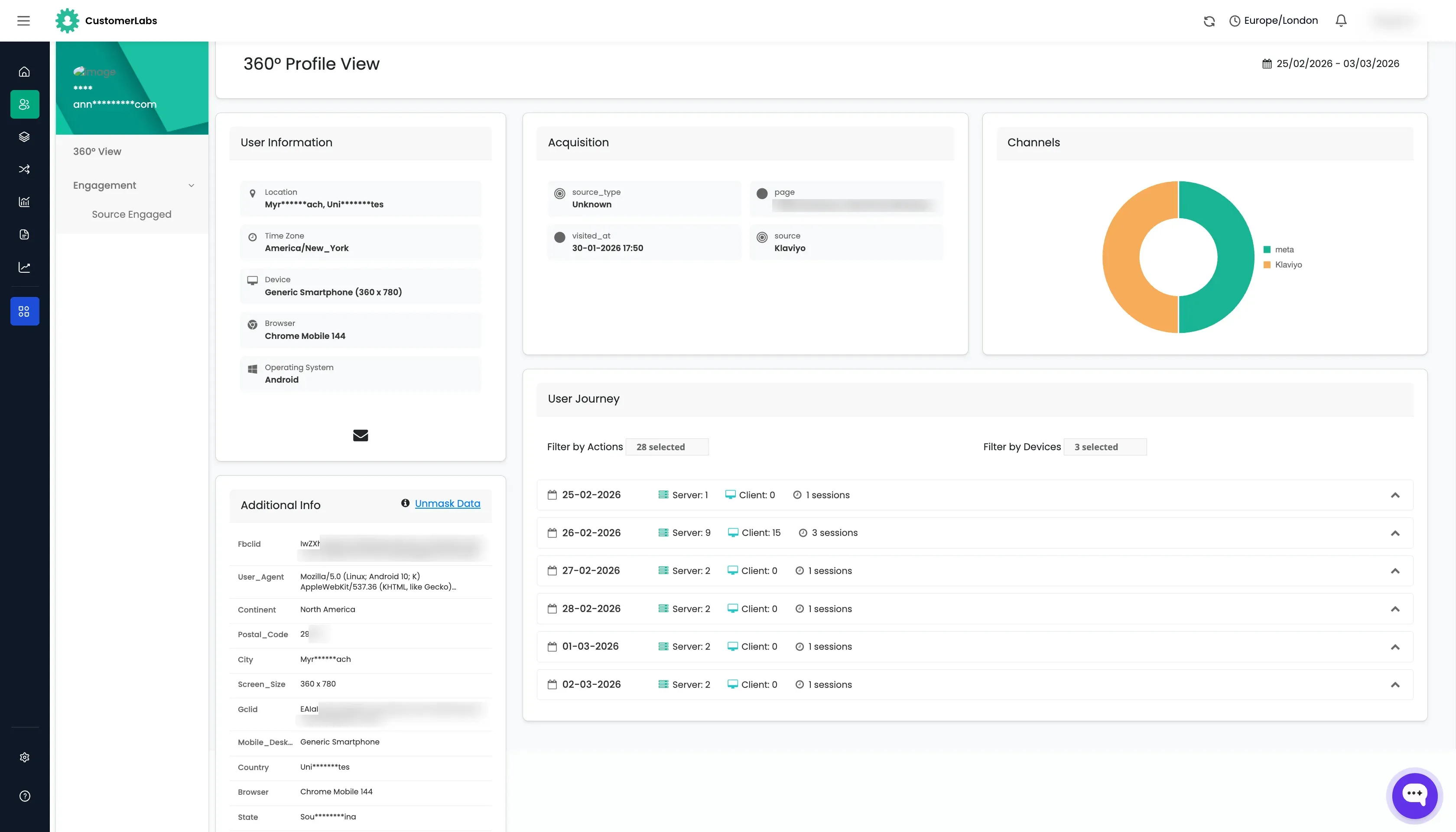 CustomerLabs 360-degree profile view