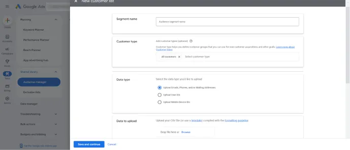create new customer list