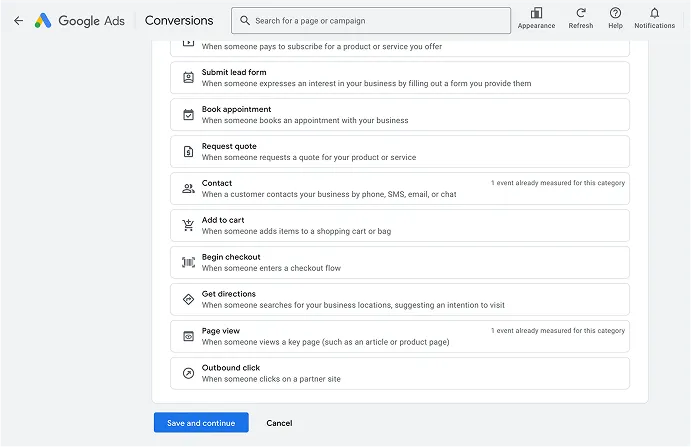 Google ads - other conversion action