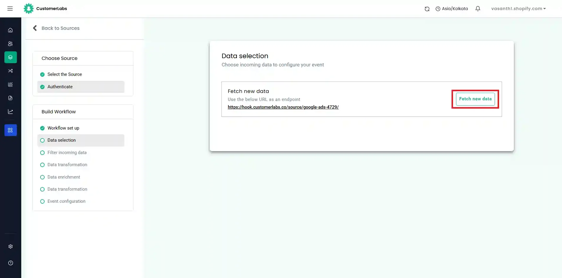 Click Fetch new data to retrieve CSV records