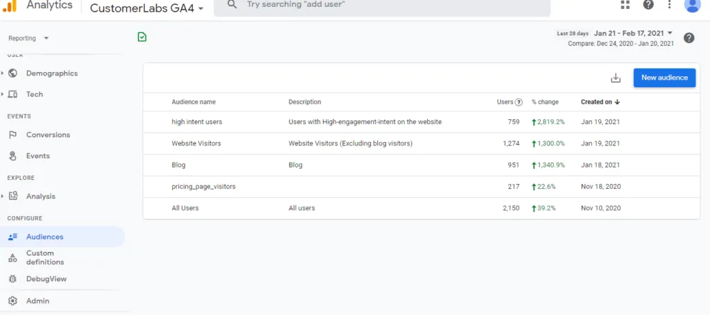 CustomerLabs Google Analytics audience