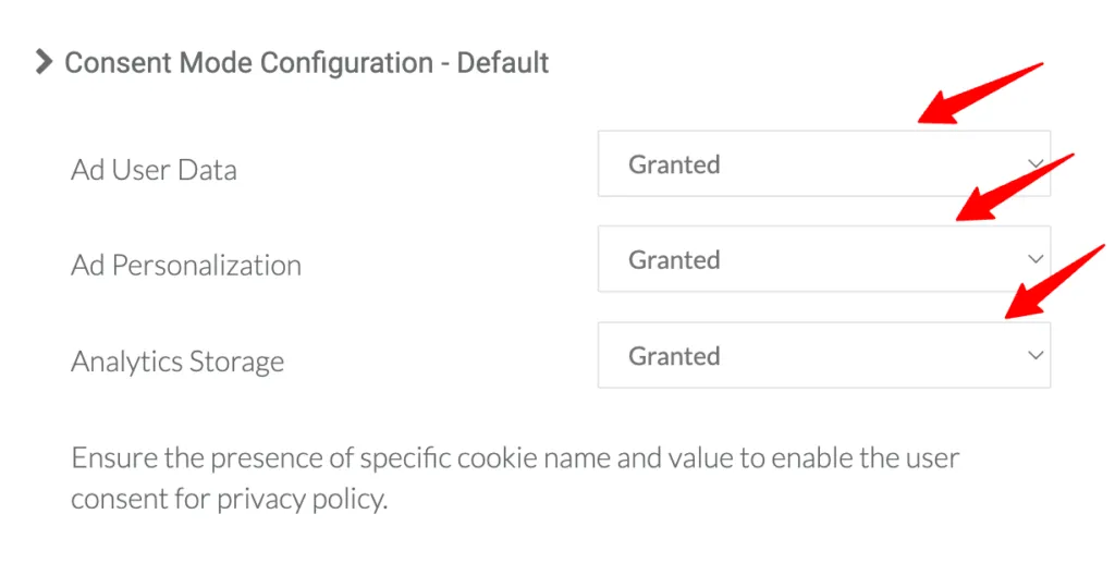 consent mode configuration - default