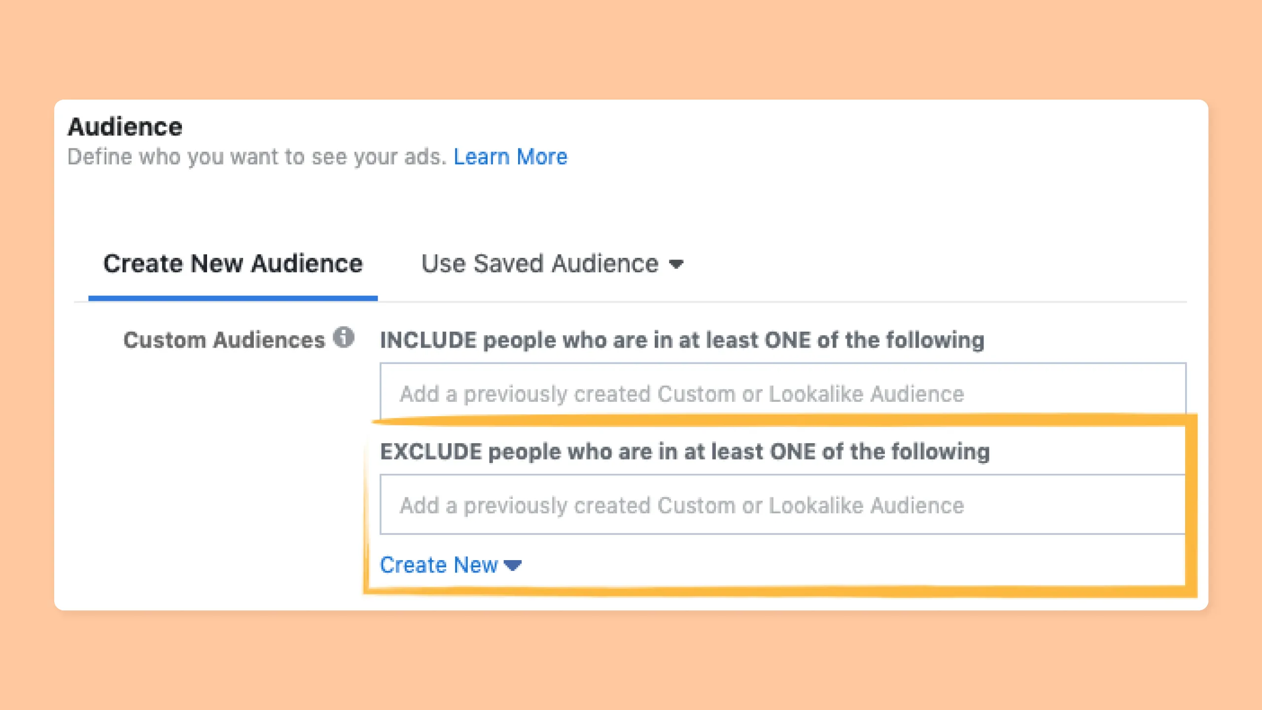 Facebook creating new audience screen 
