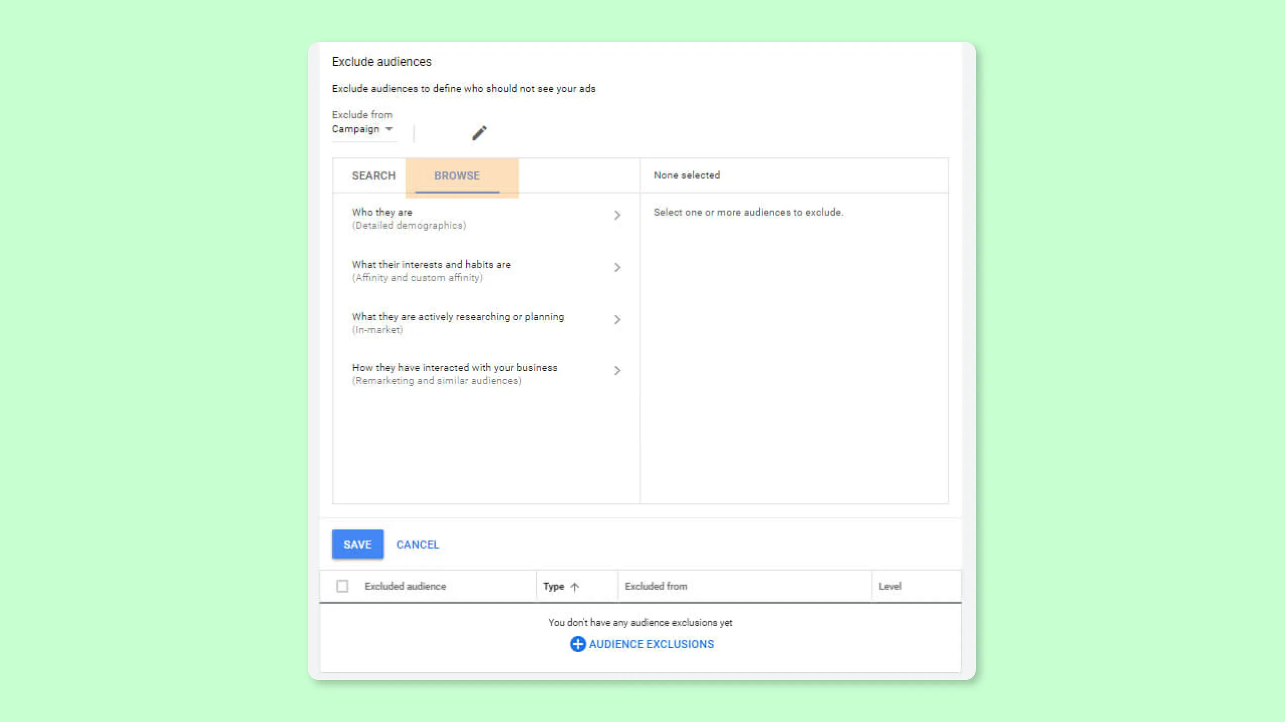 Simply add the segment to your exclusion list and start your campaigns. 