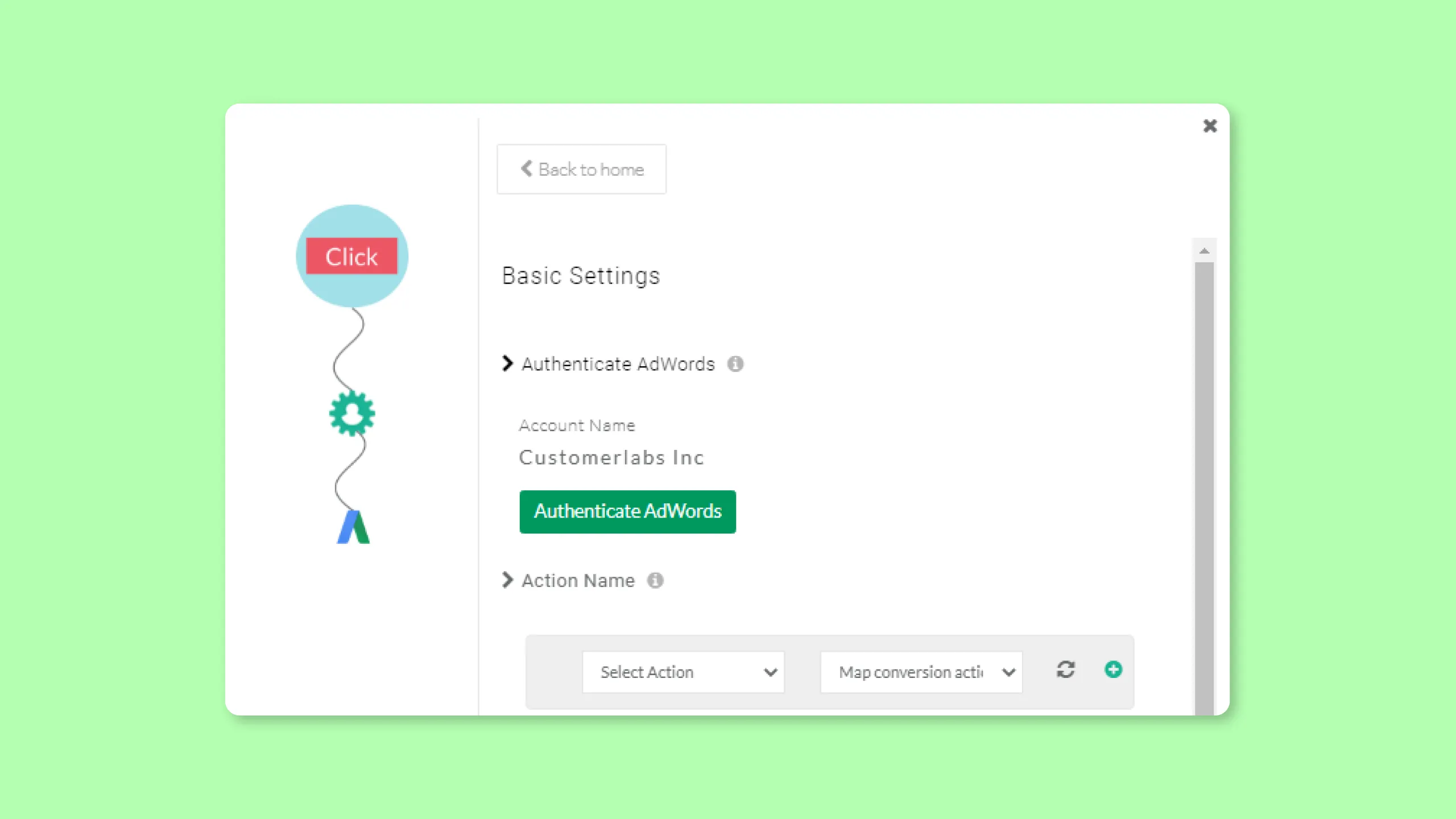 Google Adwords integration configuration settings 