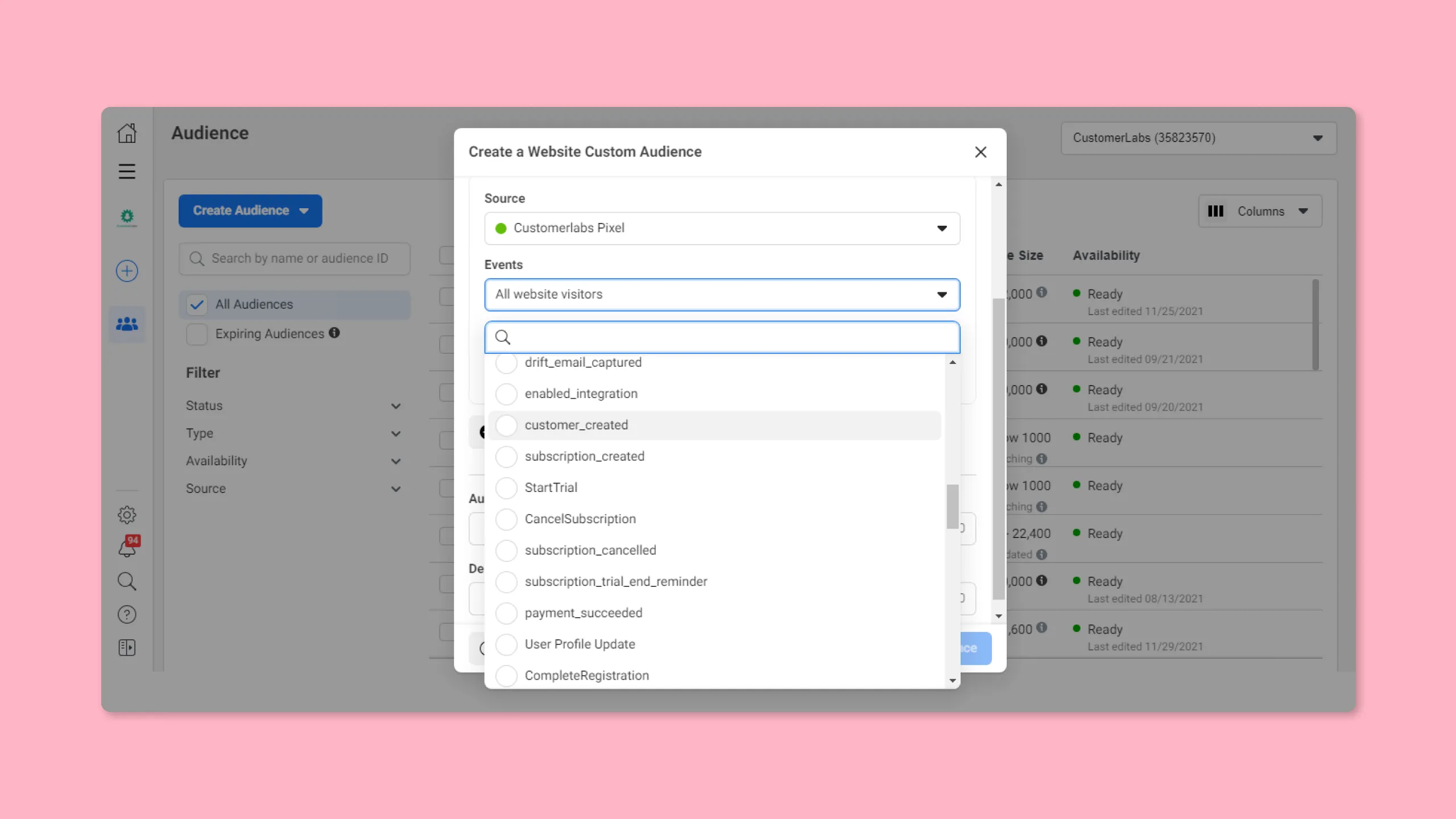 create a website custom audience