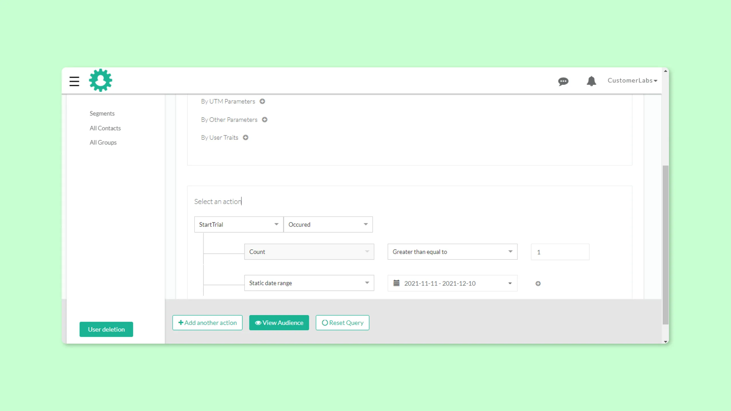 Audience segmentation or audience creation in Customerlabs 1PD Ops