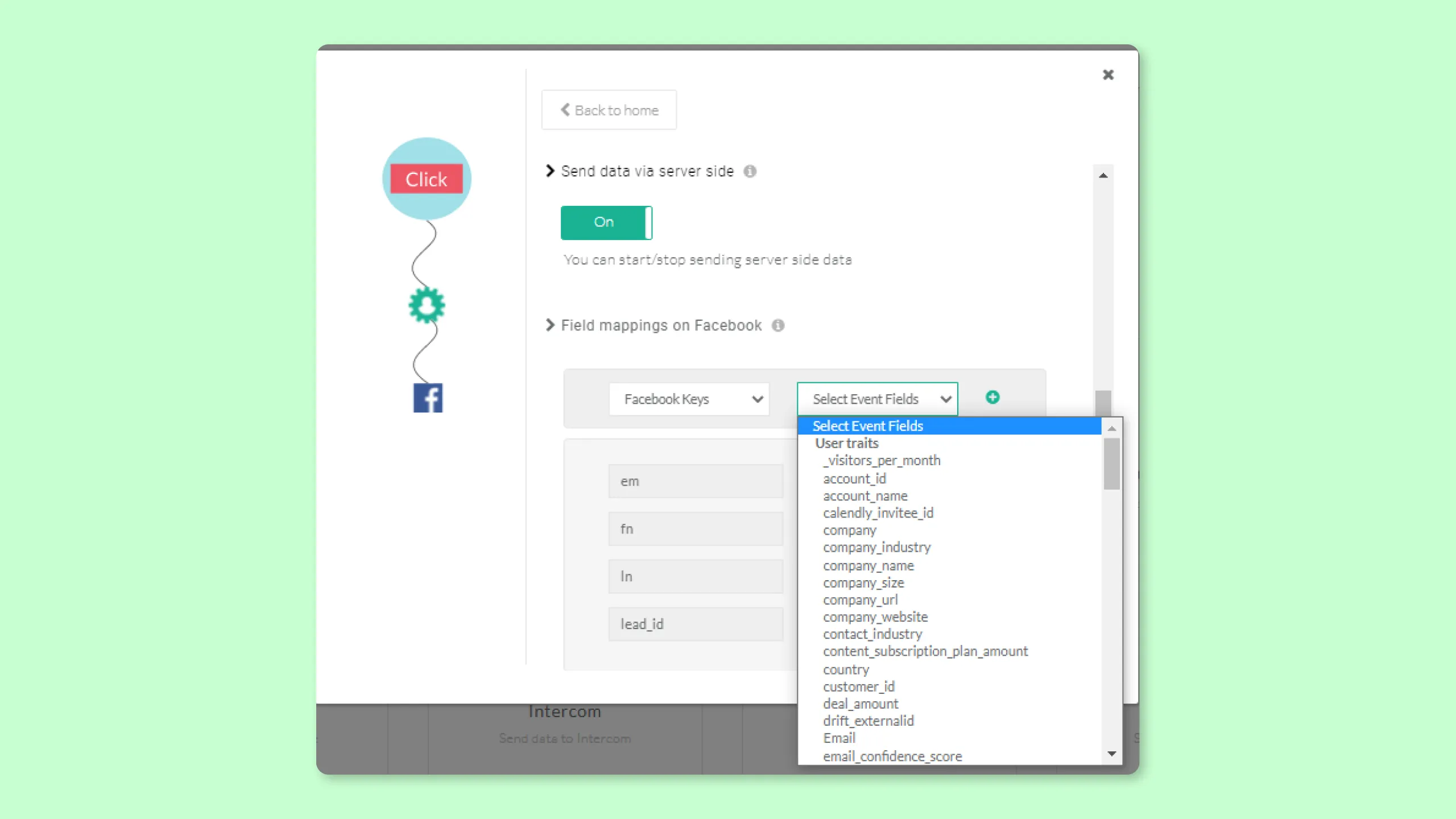 Field mapping for data from Customerlabs 1PD Ops to Facebook 