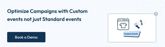 This is a banner image with the text that says optimize campaigns with custom events not just standard events