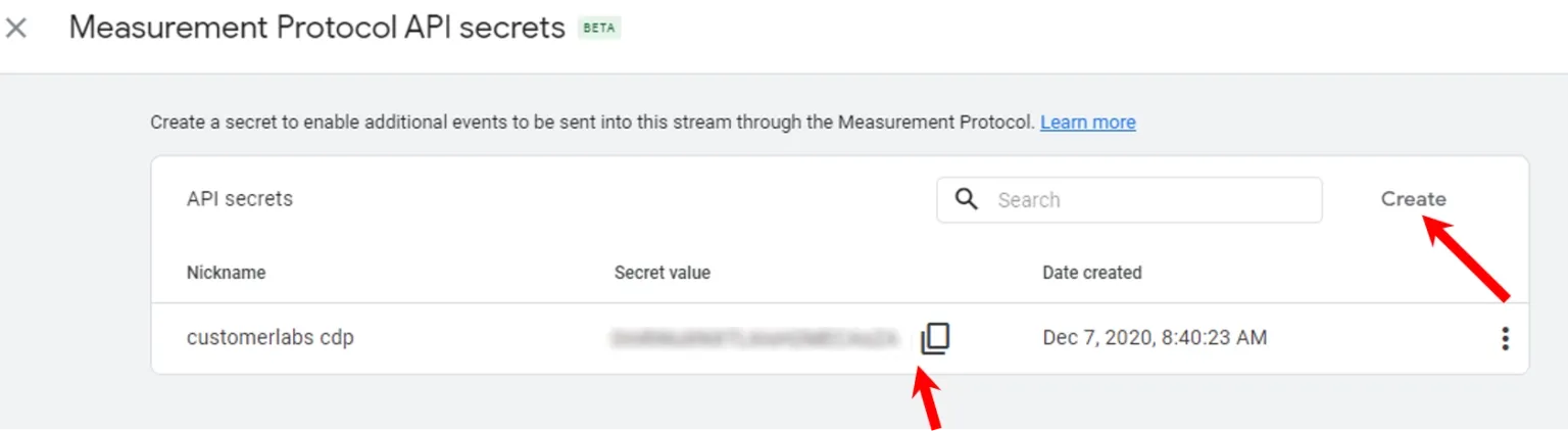 This image explains to click the create and copt the customerlabs cdp
