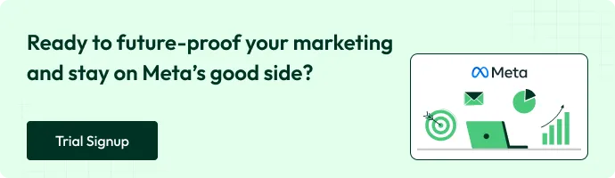This is a banner image that has a text on it which says " ready to future-proof your marketing and stay on meta's good side? - trial signup