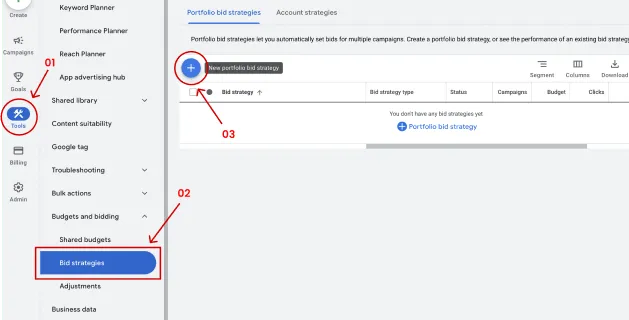Step by step process of Setting up Portfolio Bid Strategy explained using the authentic screenshot of the latest Google Ads Interface.