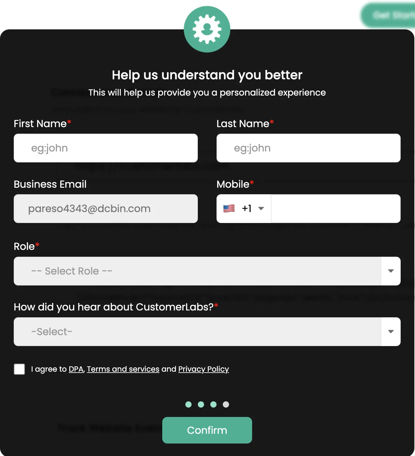 customerlabs signup form to create an account 2