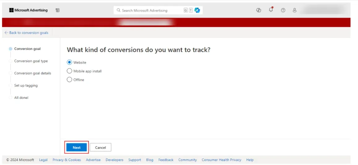 This image explains the what kind of conversion do you want to track?