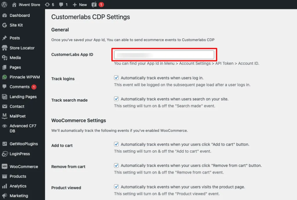 This image shows the customerlabs App ID