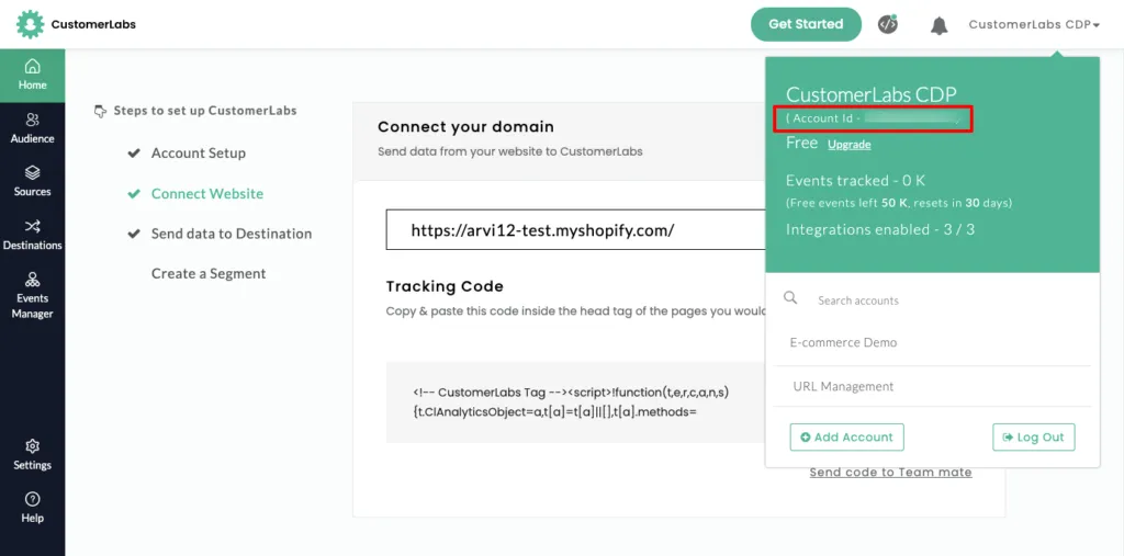Image shows the account Id