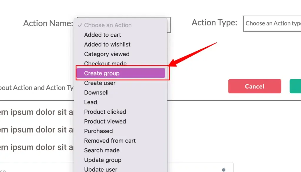 Create group event setup screen