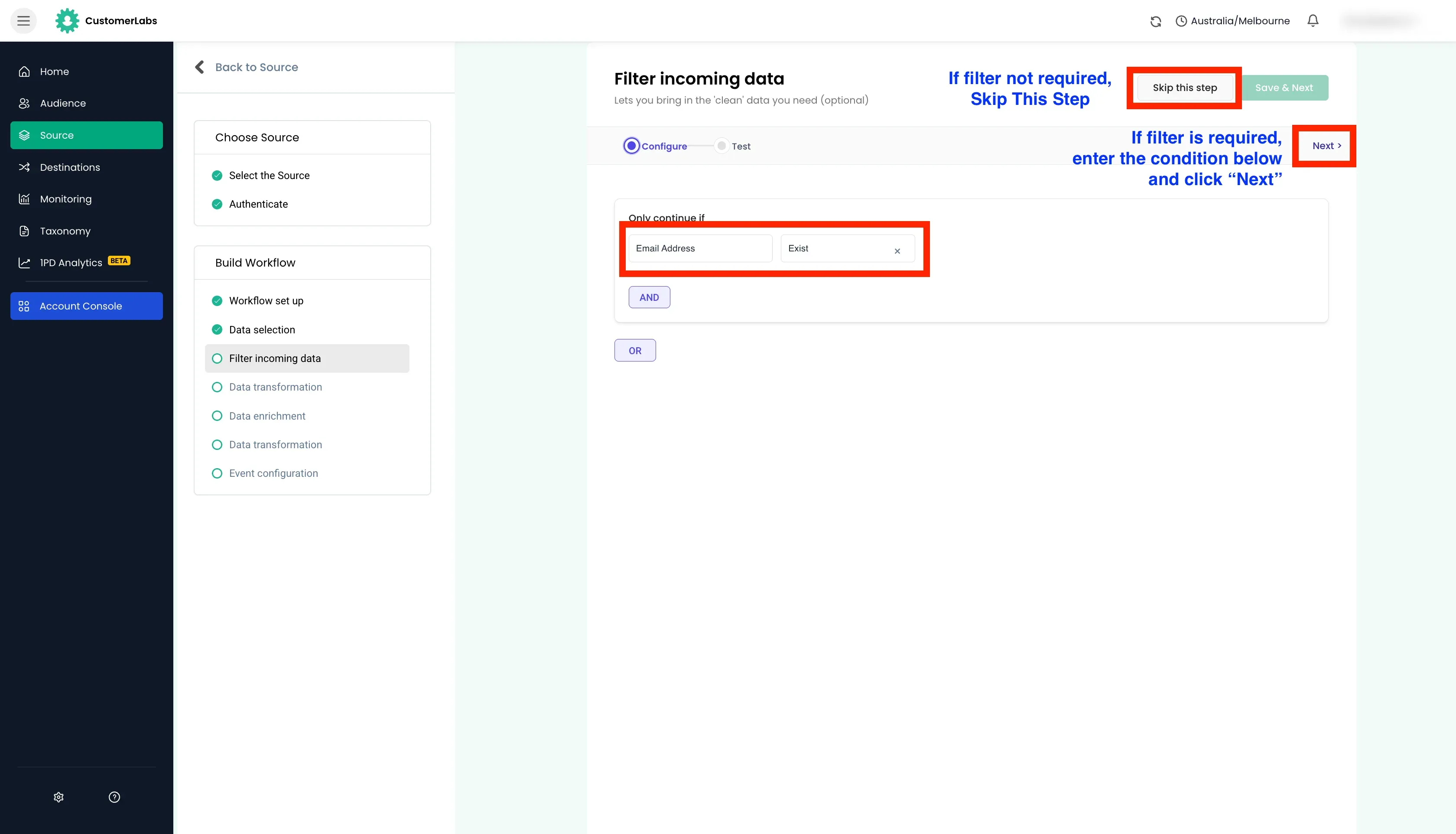 configuring workflow in customerlabs cdp
