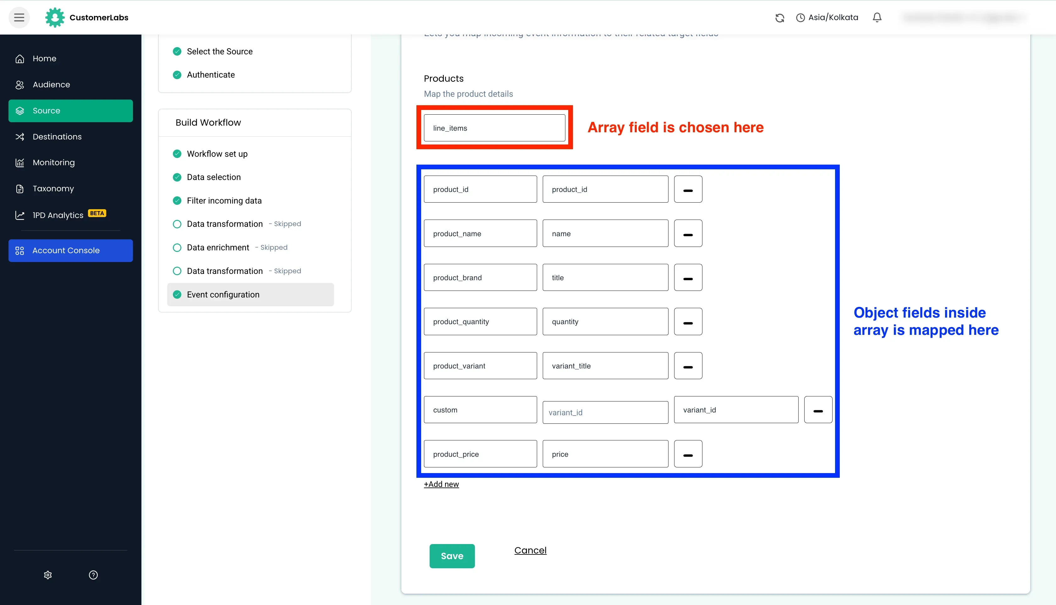 configuring workflow in customerlabs cdp