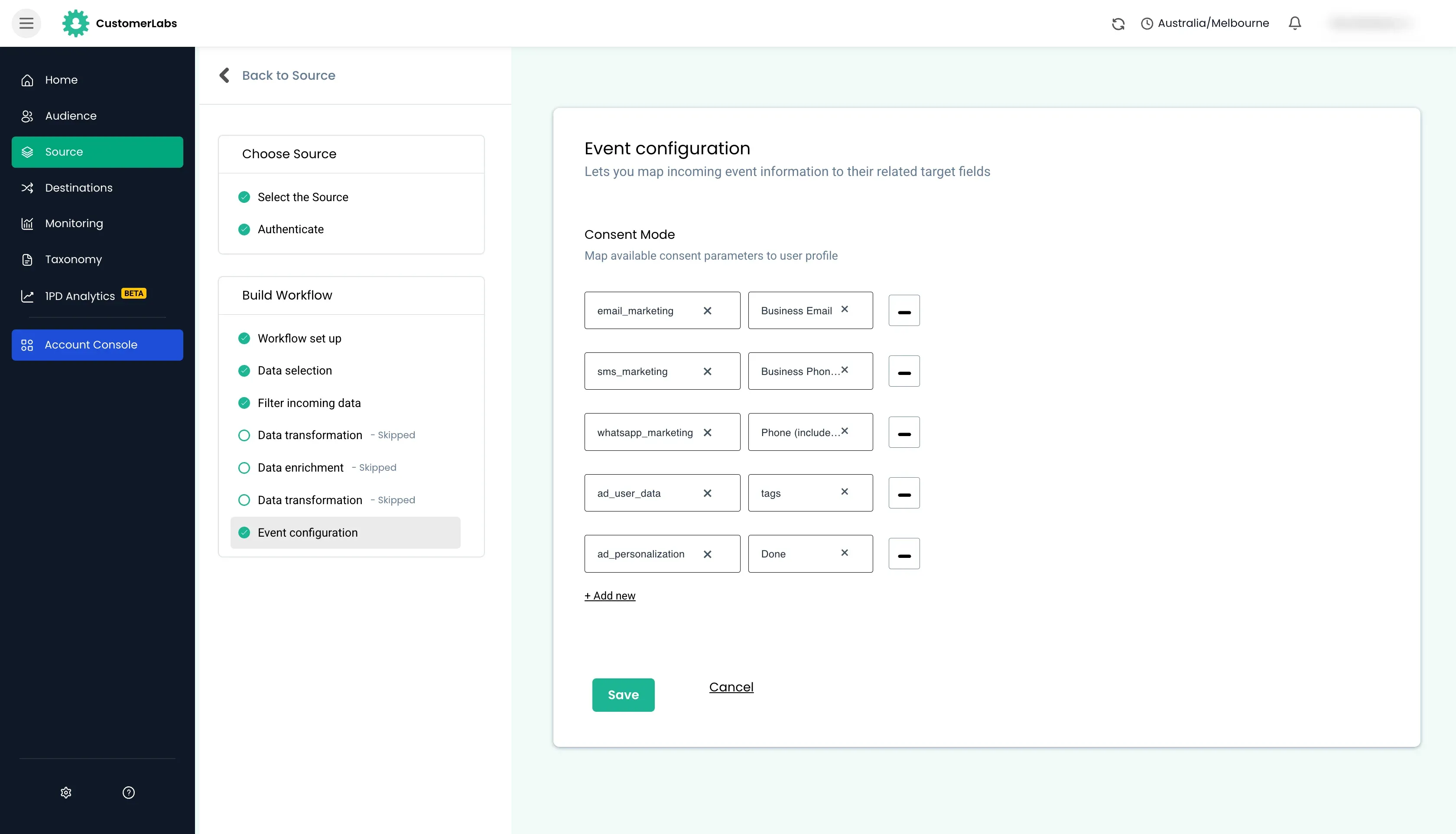 configuring workflow in customerlabs cdp