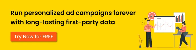 CTA that offers Free Trial for Running personalized ad campaigns forever with the long-lasting First-Party Data