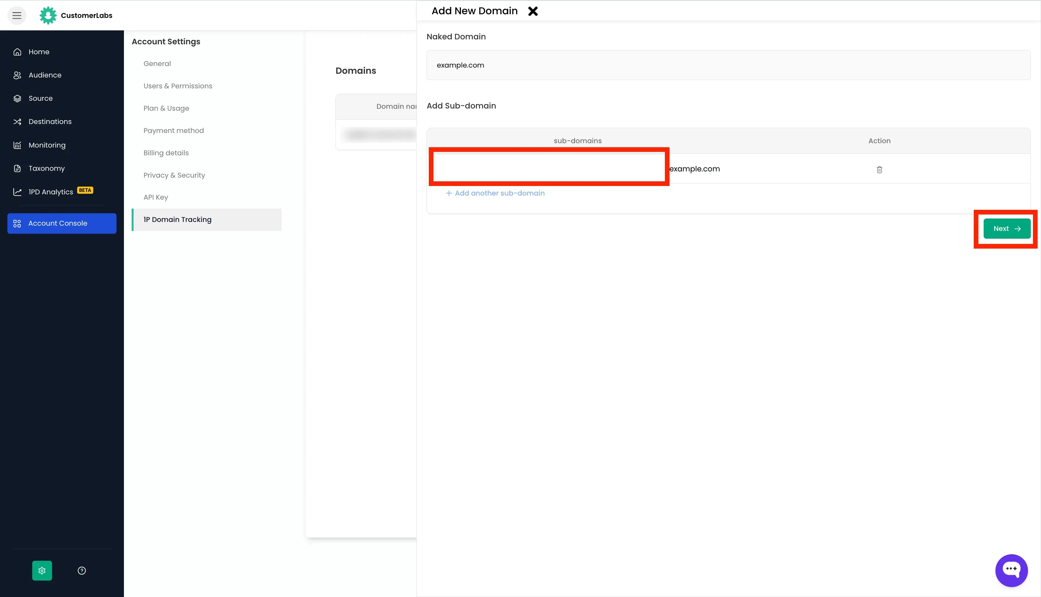 First-party domain verification in CustomerLabs