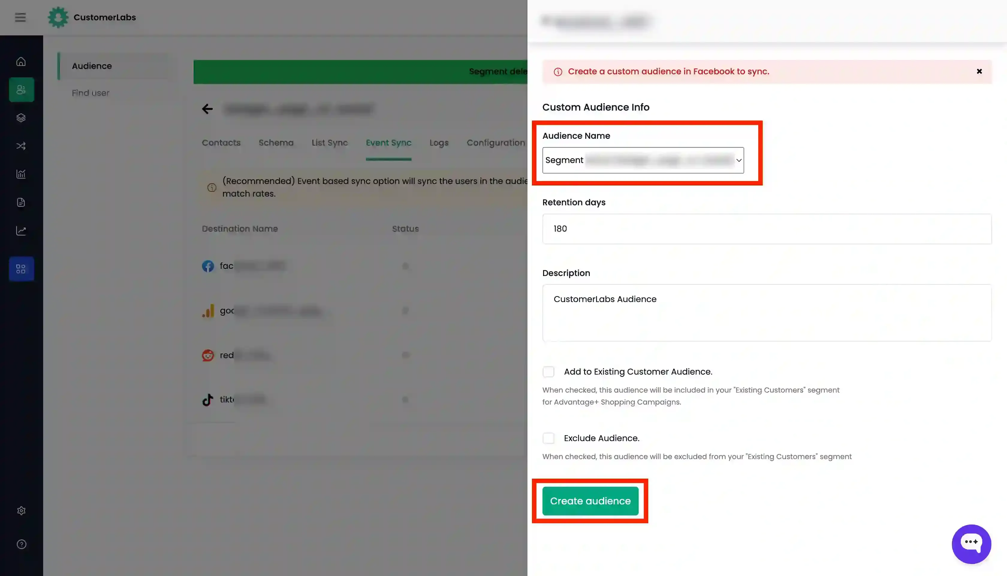 Event Sync Audience from Customerlabs 1PD Ops to Ad Platforms
