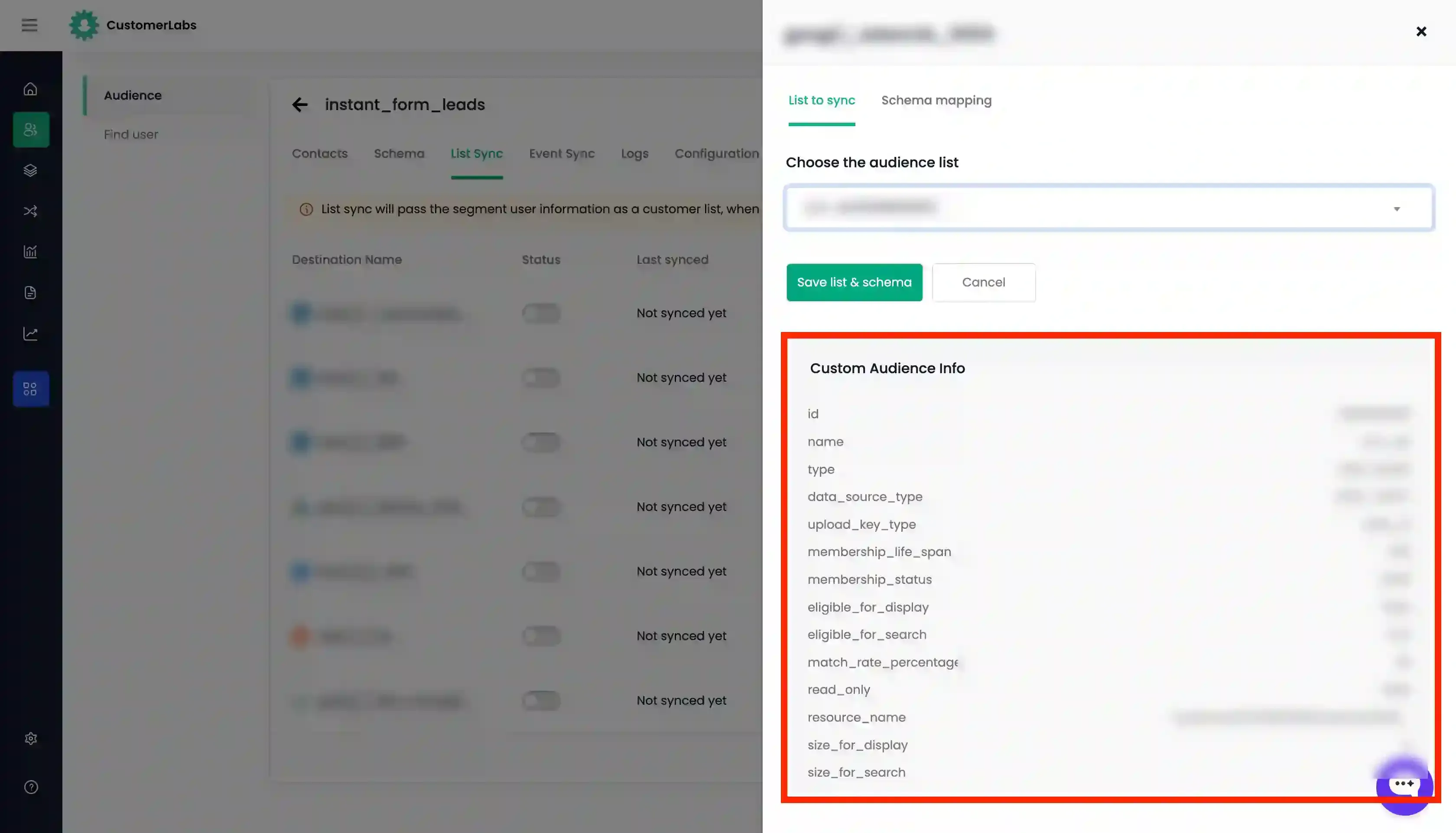 List Sync Audience from Customerlabs 1PD Ops to Ad Platforms