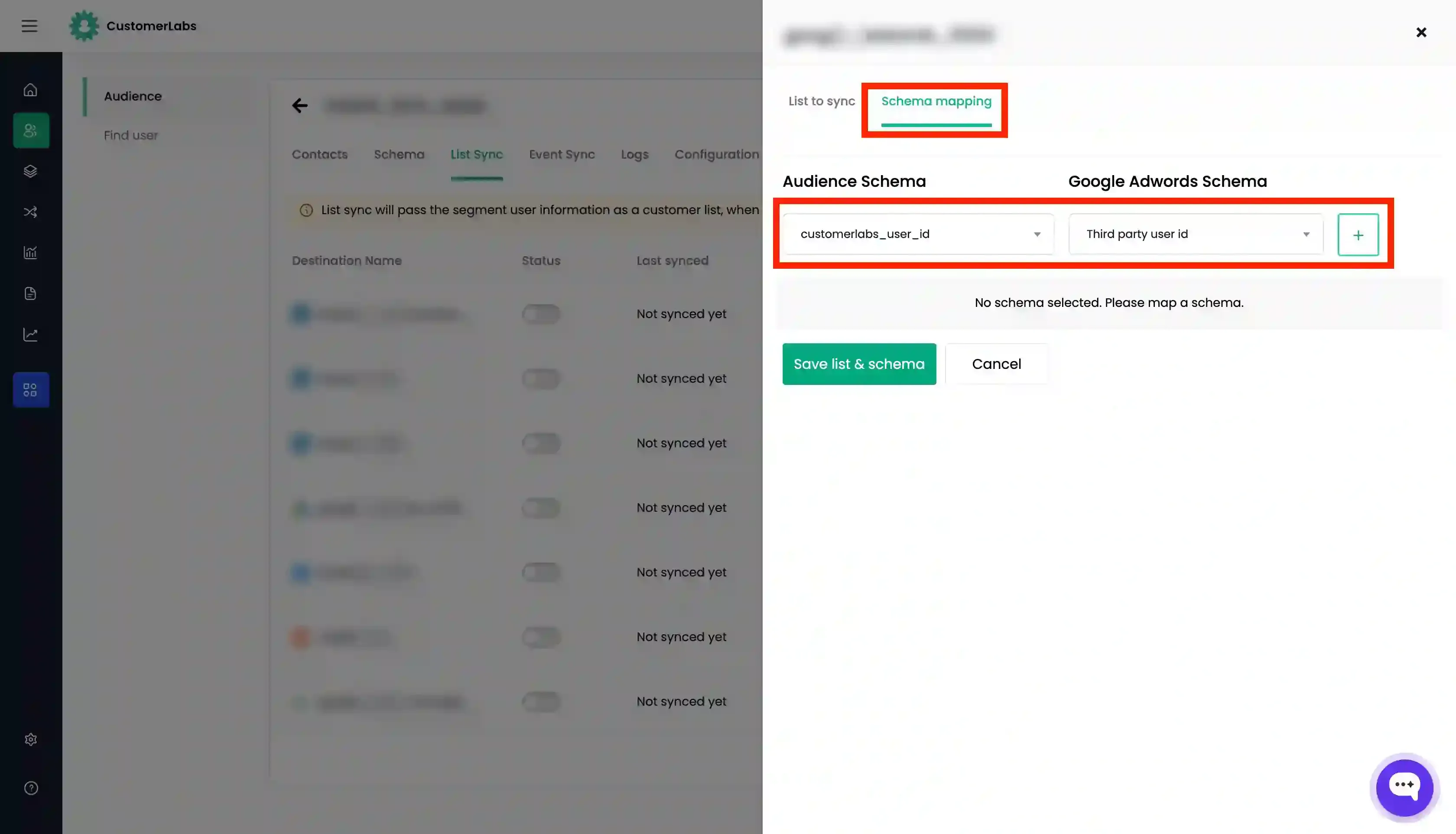 List Sync Audience from Customerlabs 1PD Ops to Ad Platforms