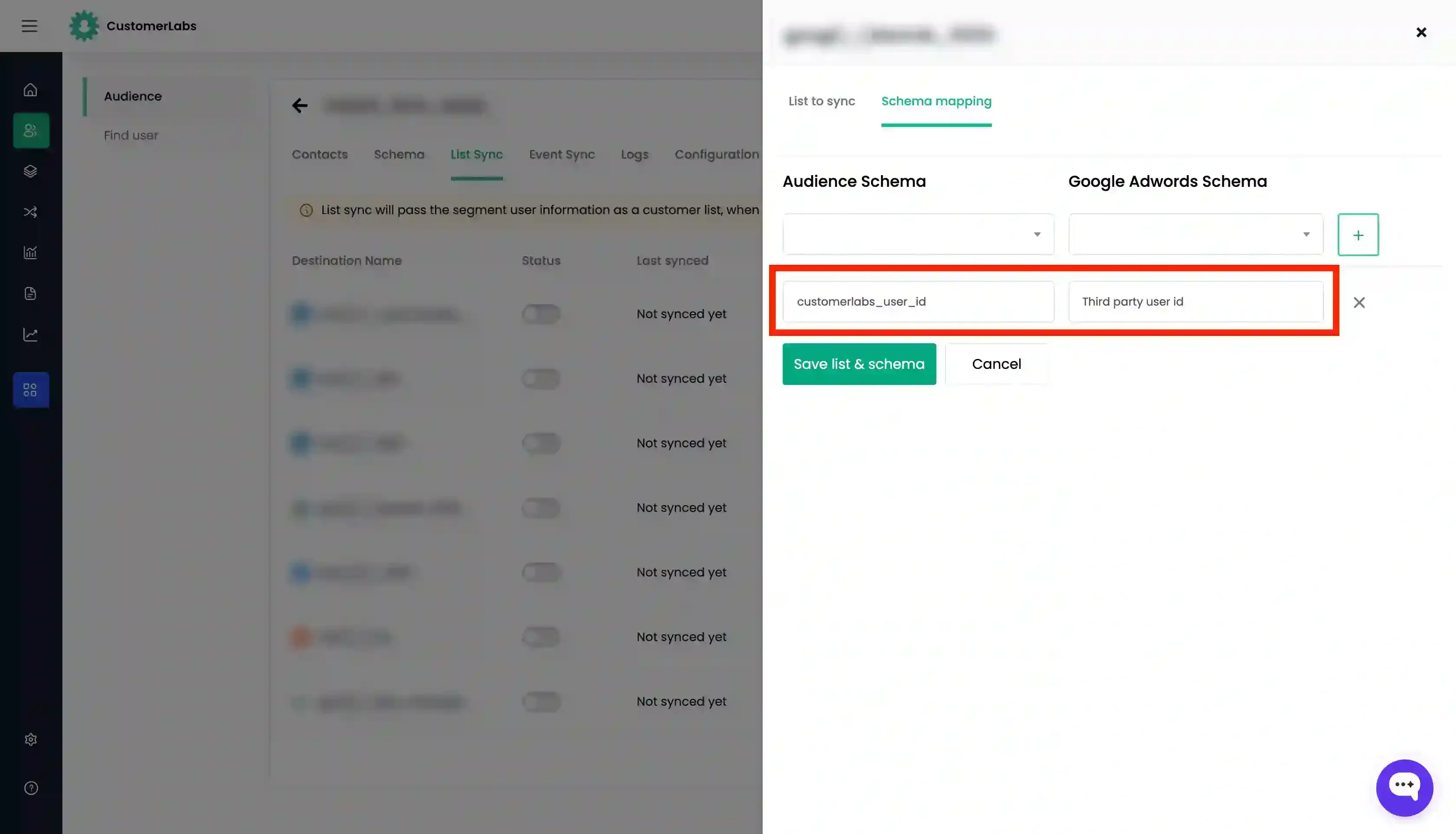 List Sync Audience from Customerlabs 1PD Ops to Ad Platforms