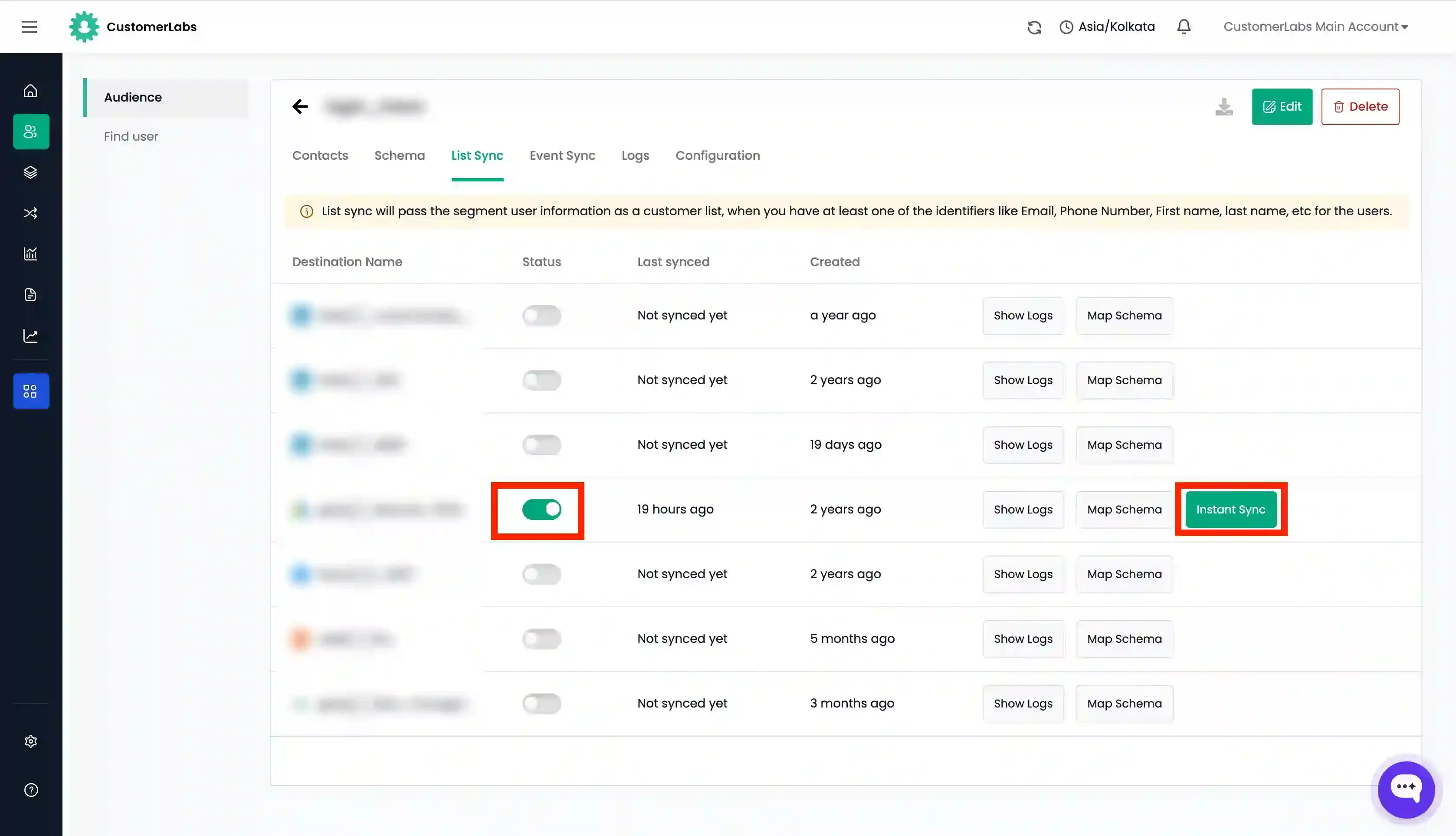 Instant Sync Audience from Customerlabs 1PD Ops to Ad Platforms