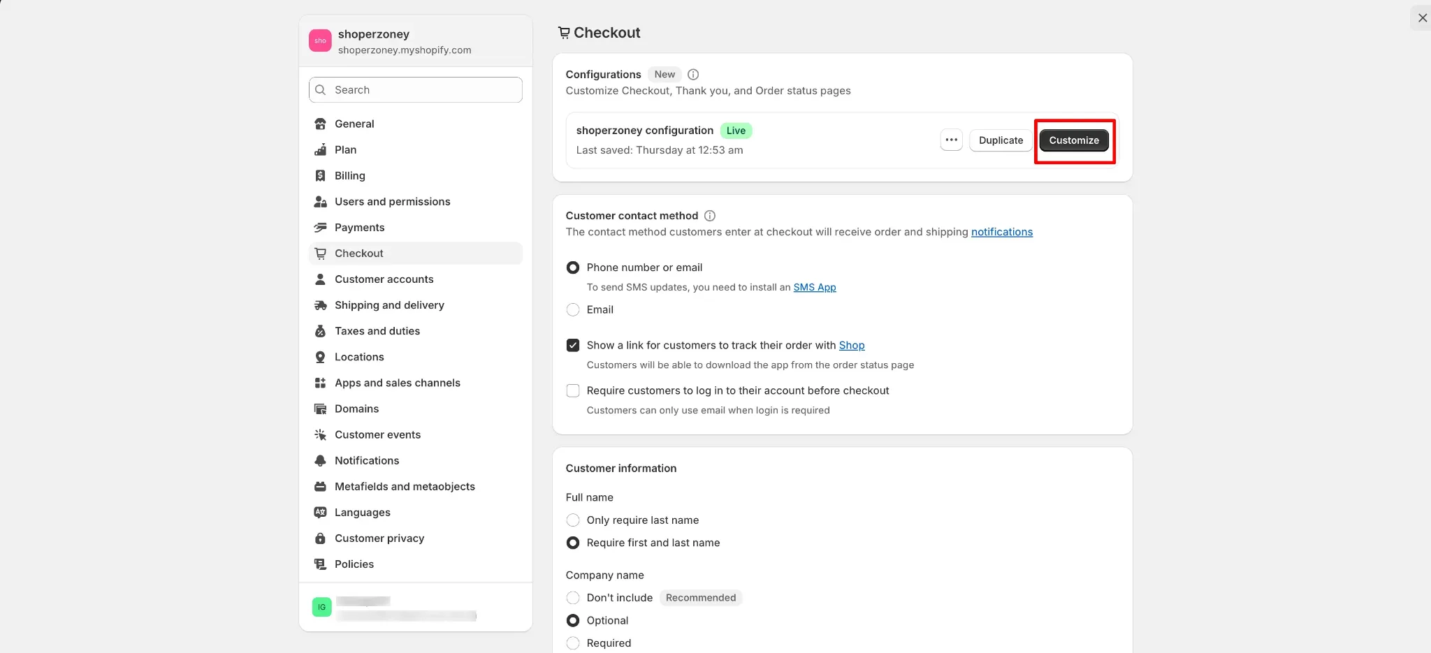 Shopify Checkout customization with the CustomerLabs checkout extension attached to the Thank You page