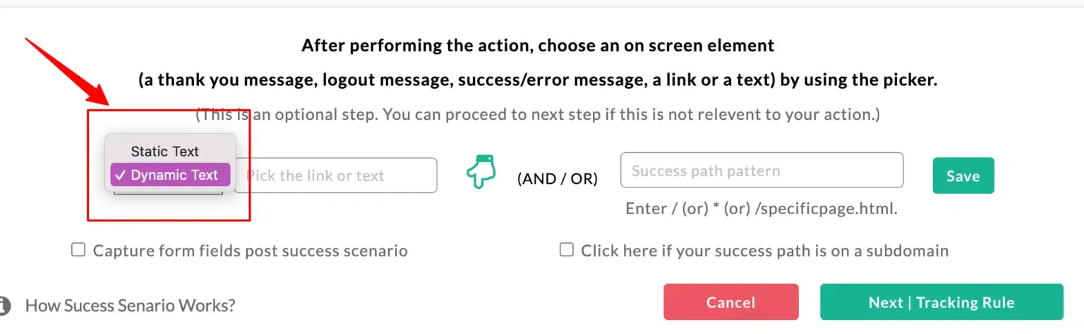 Dynamic text option selected