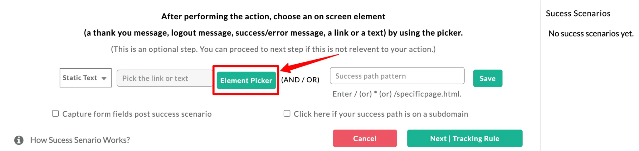 Element picker for success scenario step