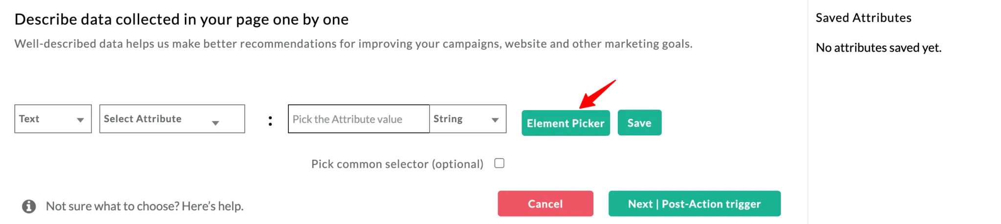 Element picker option inside the attributes step