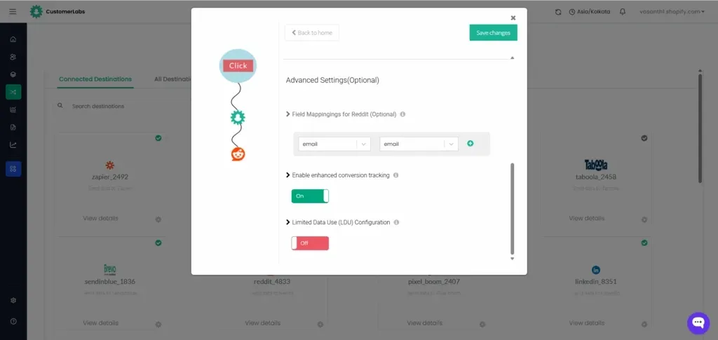 Enable enhanced conversion in customerlabs after integrating reddit and shopify