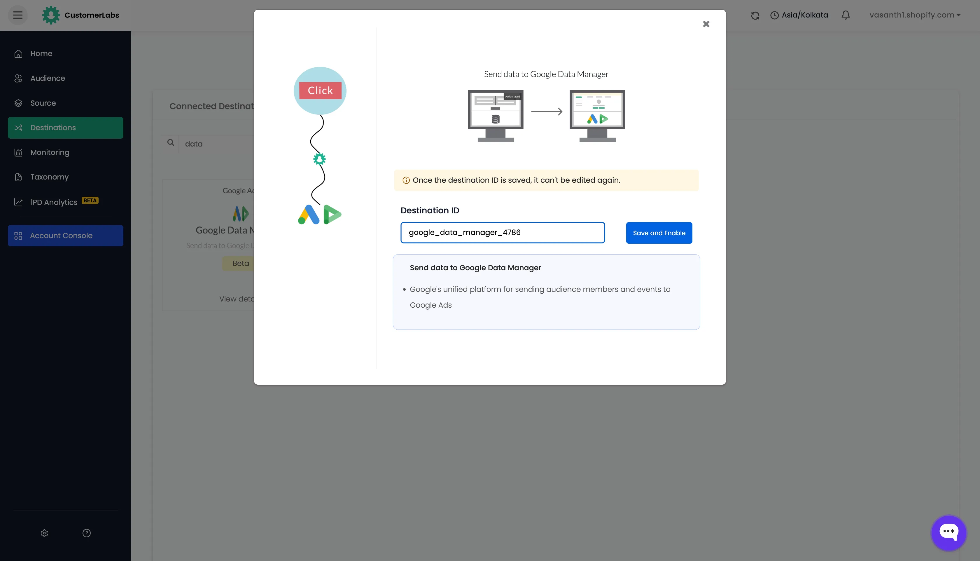 Destination ID field with Save and Enable button