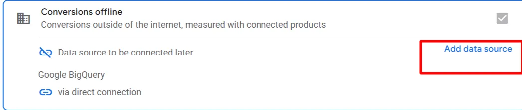 Conversions offline option with Add data source link