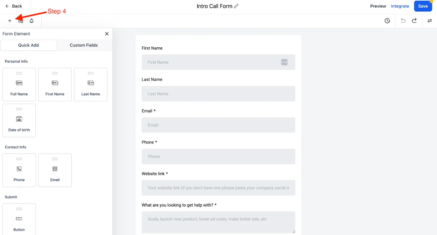 integration of go high level crm forms with customerlabs