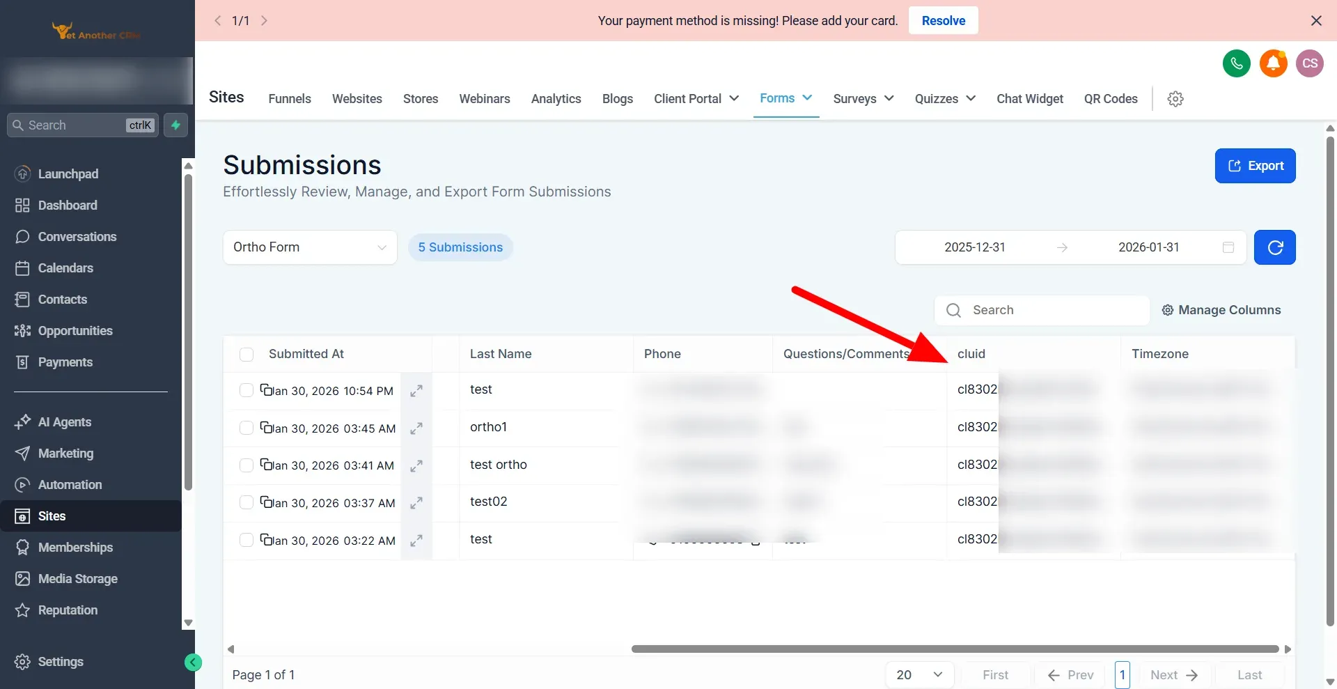 integration of go high level crm forms with customerlabs