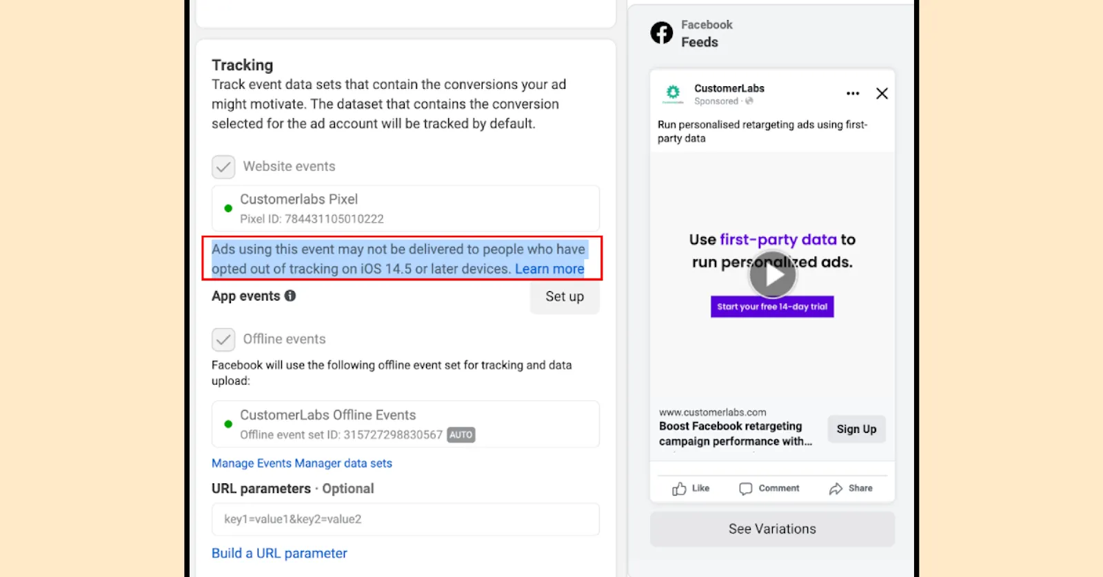 Facebook do not have access for user behaviour data post iOS'14+ update