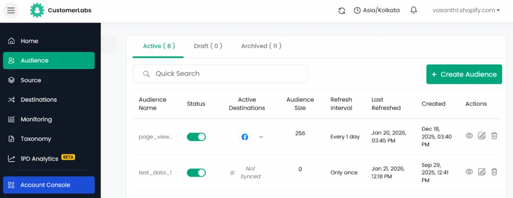 This is the screemshot of the audience builder dashboard of CustomerLabs'