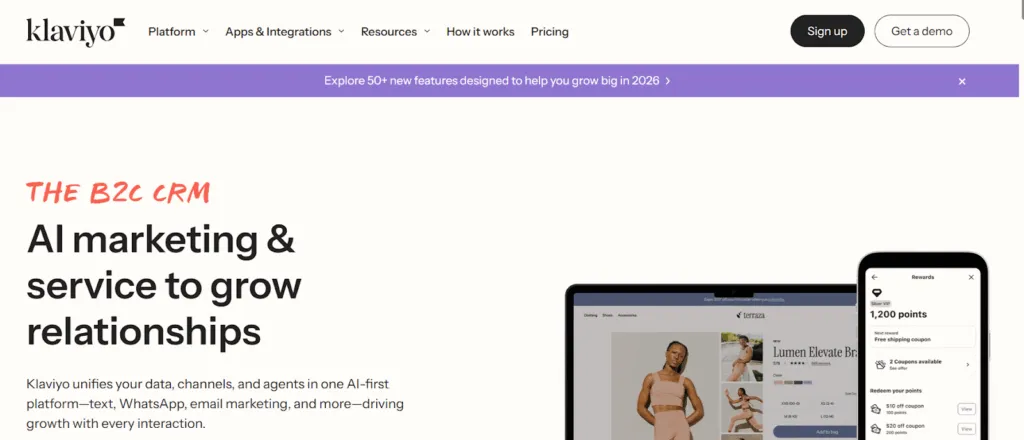 Homepage of the Klaviyo