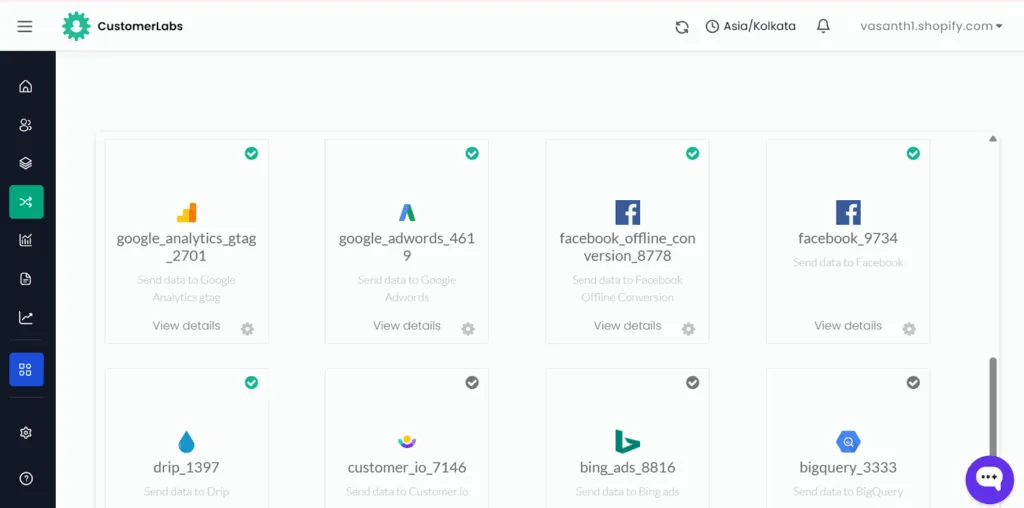 Screenshot is about the desinations that are in the CustomerLabs 