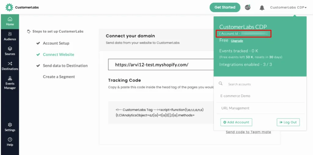 This image shows the Customerlabs Account ID